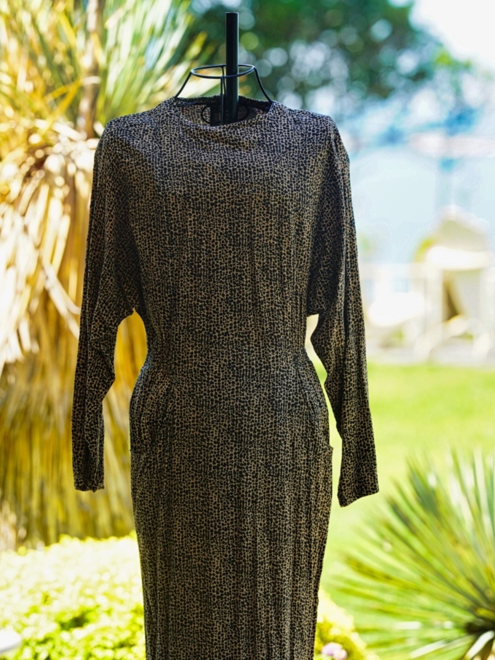 VTG Le Chateau Canada 100% Rayon Cheetah Animal Print Dolman Dress Sz 7 S
